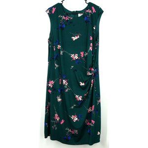 Eliza J Ruched Waist Floral Dress Green Pink 18